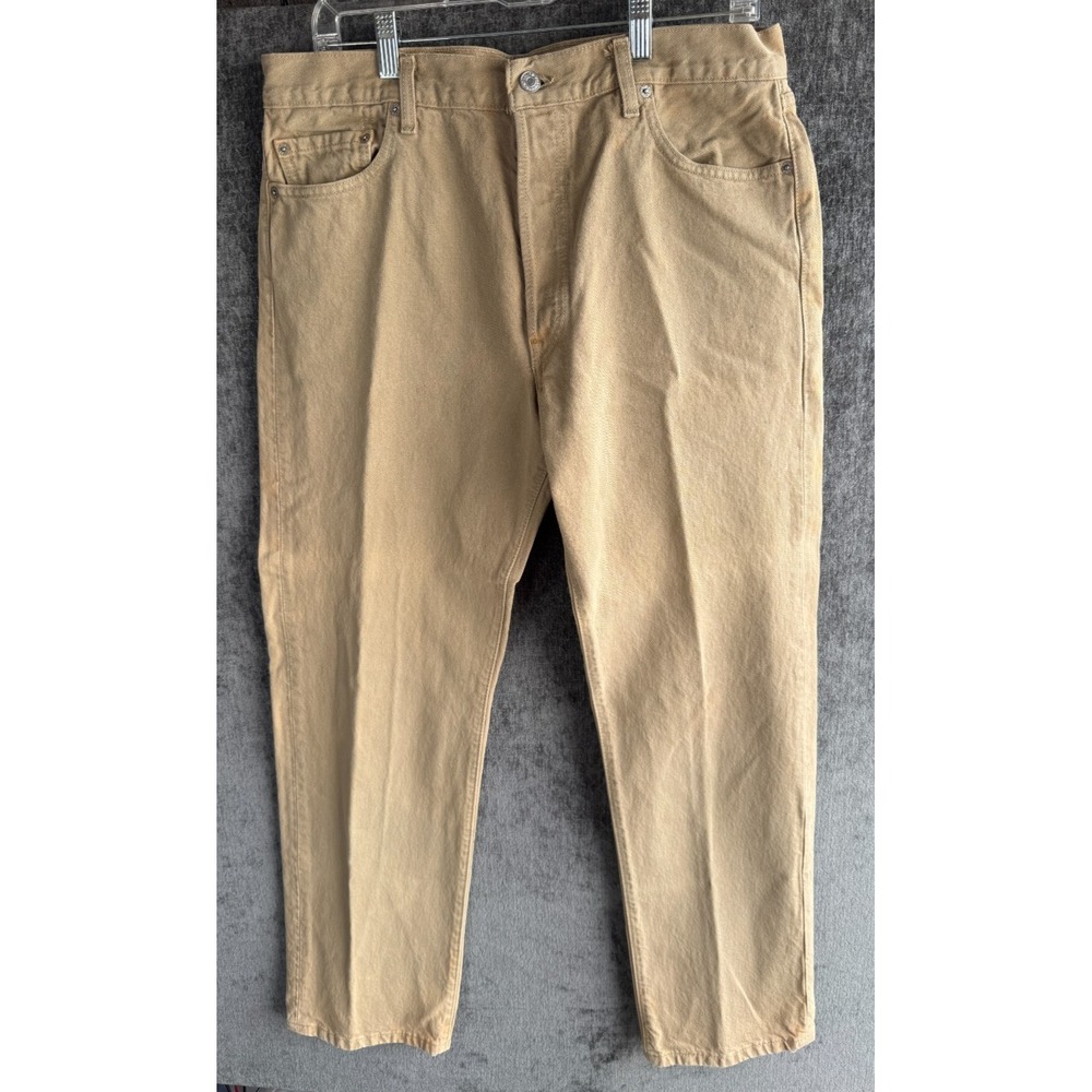 VTG‎ Levis 501 Button Fly 36x32 Mens Tan Khaki Cotton Denim Pants - FLAWED